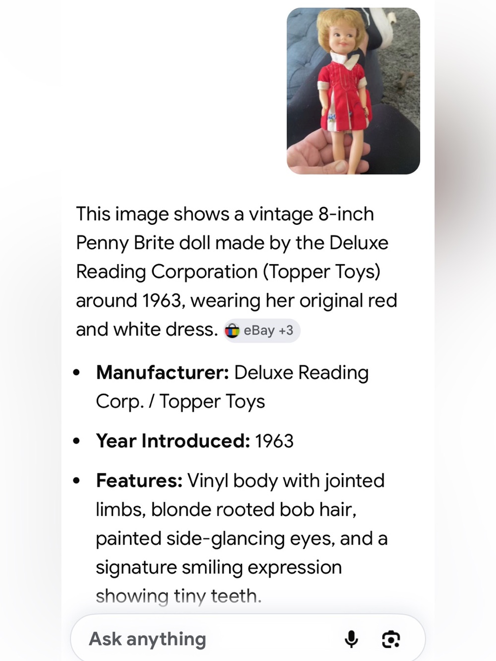 Penny Brite Vintage Doll - Red & White Outfit